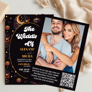 Photo Mystical Black Gold Celestial Stars Wedding Invitation