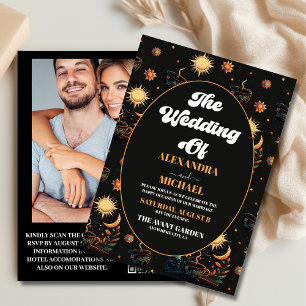 Photo Mystical Black Gold Celestial Stars Wedding Invitation