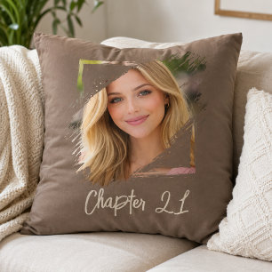 Photo name 21st birthday Chapter 21 mocha brown Throw Pillow
