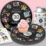 Photo Name 30th Birthday  Paper Plates<br><div class="desc">Add the birthday person's personality to the celebration with a fun photo collage of 12 confetti shaped personalized photos for a 30th birthday paper plates  to serve all you birthday treats on. Bold graphics of confetti in triangles,  ovals,  rectangles,  circles and squares in Black and White.</div>