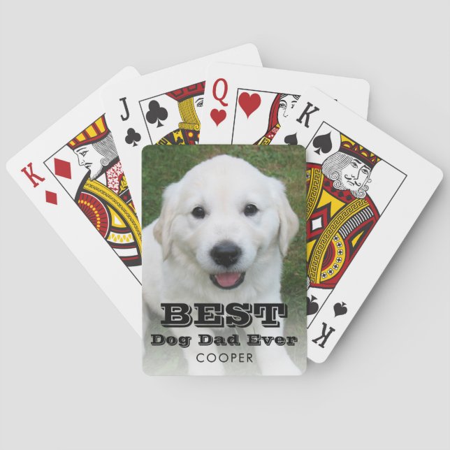Photo Name Best Dog Dad Modern Poker Poker Cards (Back)