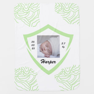 Photo, Name & Birth Details in Mint Green Baby Blanket
