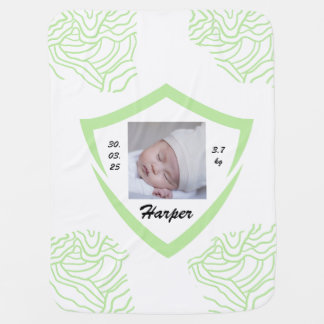 Photo, Name & Birth Details in Mint Green Baby Blanket