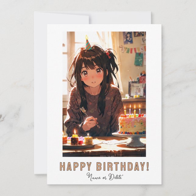 *PHOTO NAME Birthday Cake ANIME Girl  Invitation (Front)