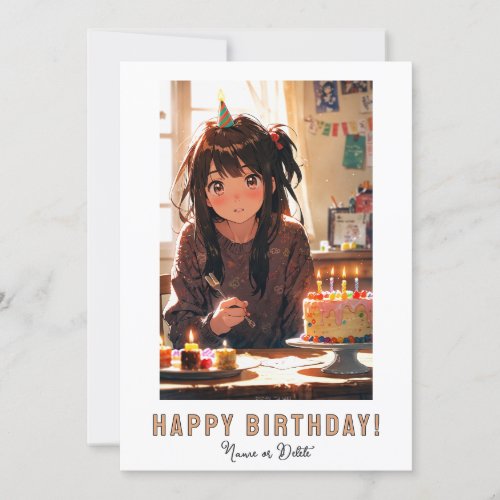 *PHOTO NAME Birthday Cake ANIME Girl  Invitation
