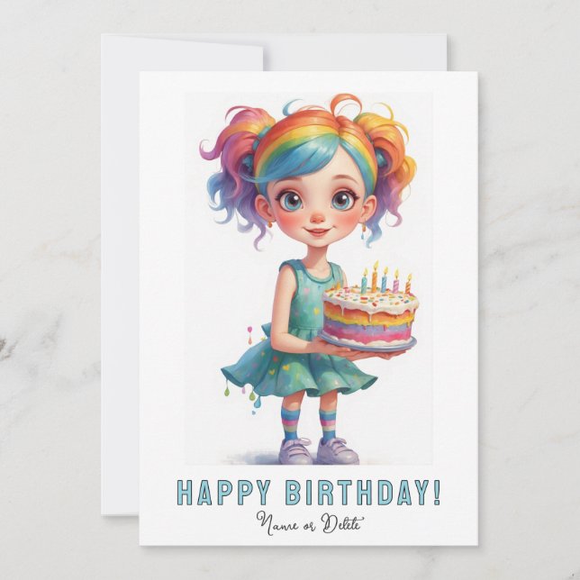 *PHOTO NAME Birthday Cake Cute Young Girl  Invitation (Front)