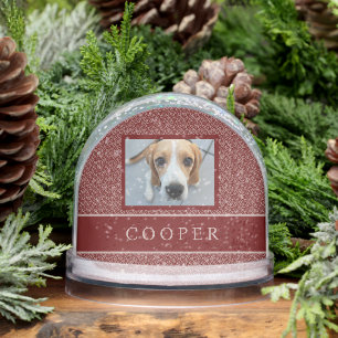 PHOTO NAME ELEGANT MAROON RED CREAM FOLIAGE SNOW GLOBE