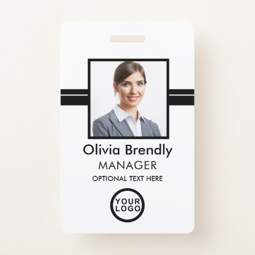 Photo Name Employee ID Badge  Black White