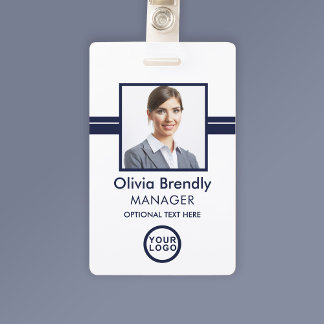 Photo Name Employee ID Badge | Navy White