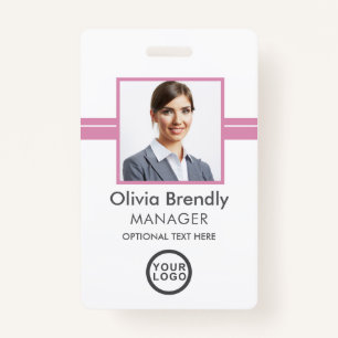 Photo Name Employee ID Badge Pink White