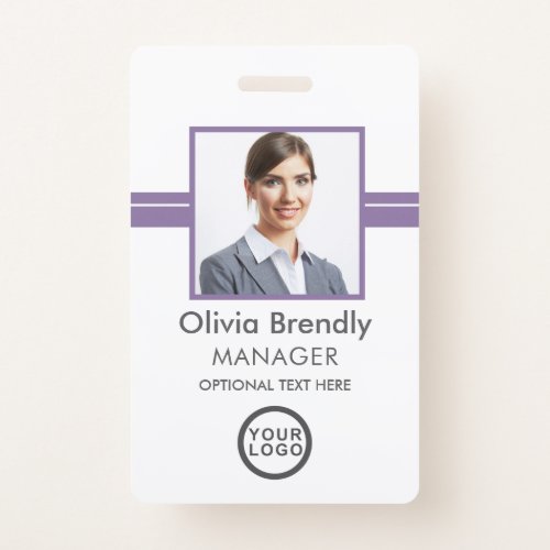 Photo Name Employee ID Badge  Purple White