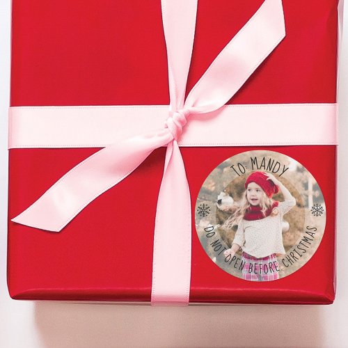 Photo  Name Gift Identifier Open On Christmas Classic Round Sticker