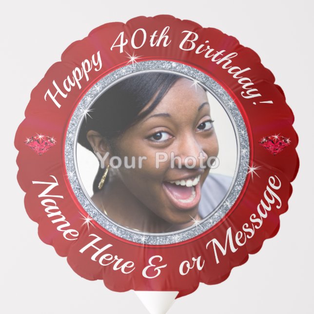PHOTO & NAME, Happy 40th Birthday Balloons for Her (Front)