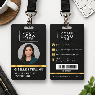 Photo Name ID Employee Logo Gold Metallic Badge