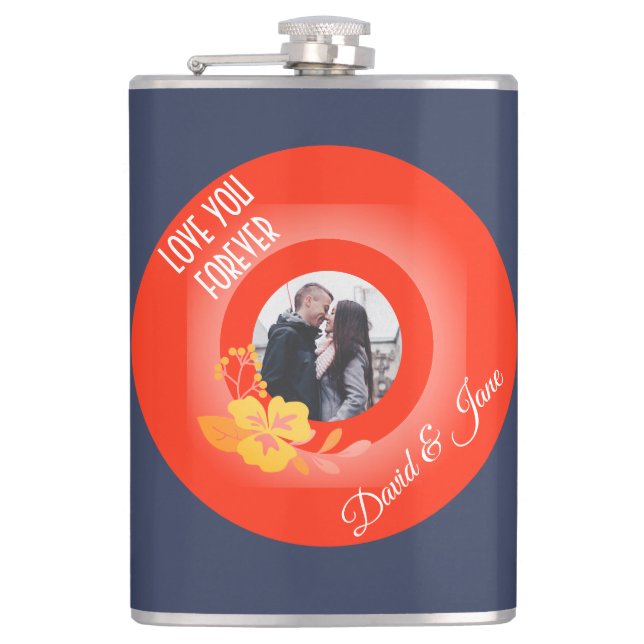 Photo Name Modern Romance Sweet Valentines Day Flask (Front)