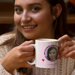 Photo name personalized pink Christmas family  Coffee Mug