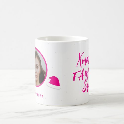 Photo name personalized pink Christmas family Coffee Mug