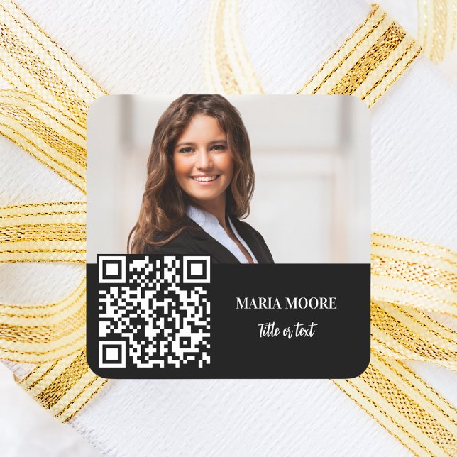 Photo name QR code black white business Square Sticker (Creator Uploaded)