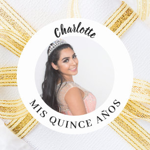 Photo name Quinceanera Mis Quince Años Classic Round Sticker
