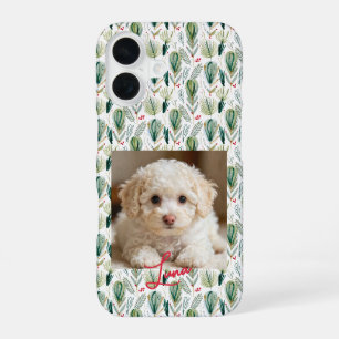 Photo & Name Scandinavian Christmas Sage Green iPhone 16 Case