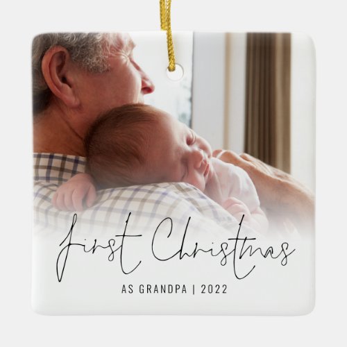 Photo Name Year First Christmas Grandpa Ceramic Ornament
