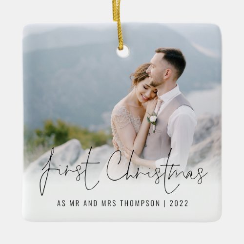 Photo Name Year First Christmas Mr Mrs Ceramic Ornament