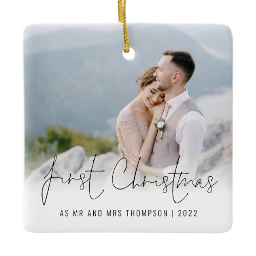 Photo Name Year First Christmas Mr Mrs Ceramic Ornament