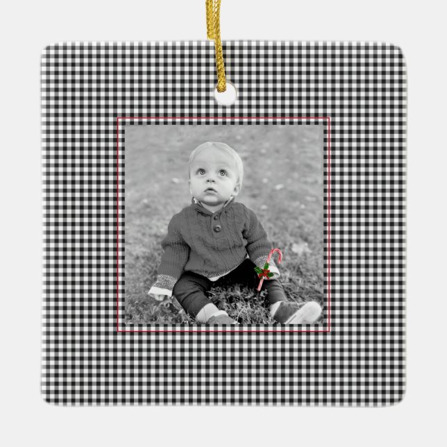 PHOTO NAME YEAR Gingham Timeless Annual Ceramic Ornament (Front)