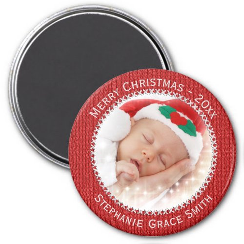 Photo  Name Yearly Christmas Photo Ornament Red Magnet