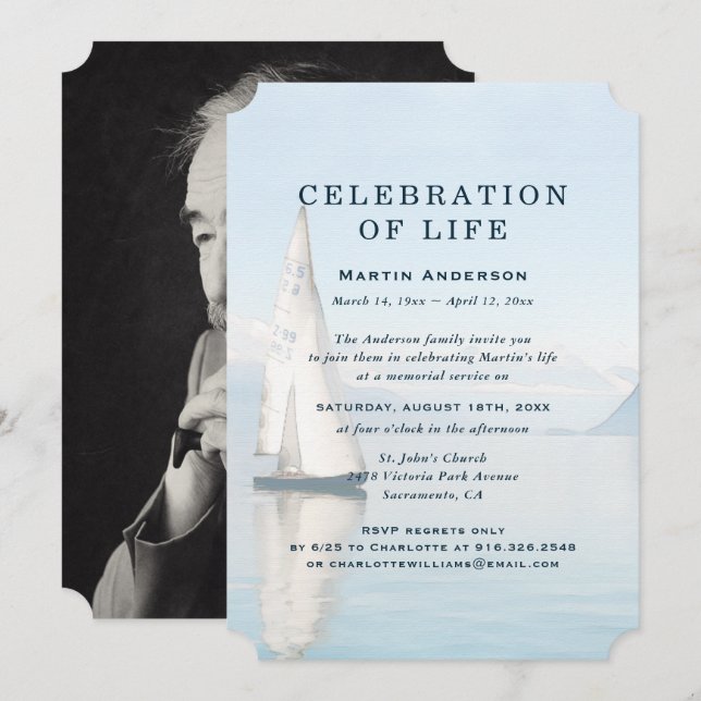 Photo Nautical Sailing Celebration of Life Invitation (Front/Back)