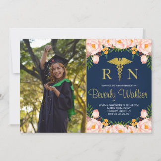 Photo Navy And Blush Floral Nurse Pinning Ceremony Invitation