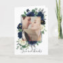 Photo Navy Blue and Silver Elegant Floral Wedding Thank You Card