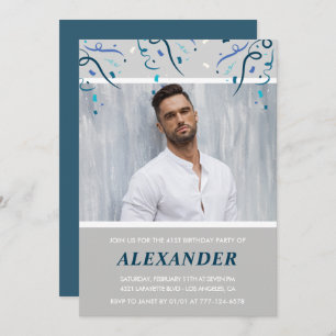 Photo Navy blue Confetti for him 41st birthday Invitation