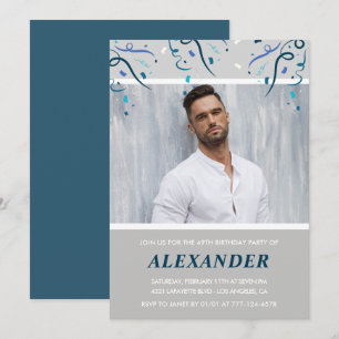 Photo Navy blue Confetti for him 49th birthday Invitation