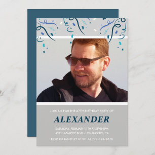 Photo Navy blue Confetti for him 67th birthday Invitation