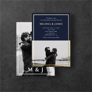 Photo Navy Blue Elegant Wedding Foil Invitation