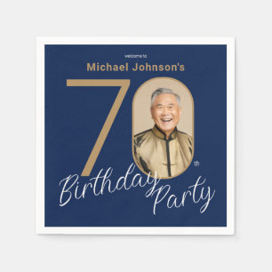 Photo Navy Blue Gold 70th Birthday  Napkins