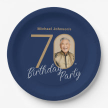 Photo Navy Blue Gold 70th Birthday