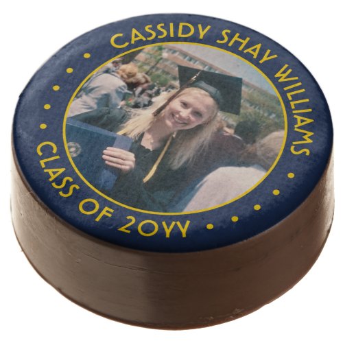 Photo Navy Blue Gold Yellow Graduation Party Food Chocolate Covered Oreo