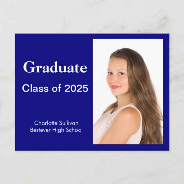 Photo Navy Blue  Graduation  Announcement Postcard (Front)