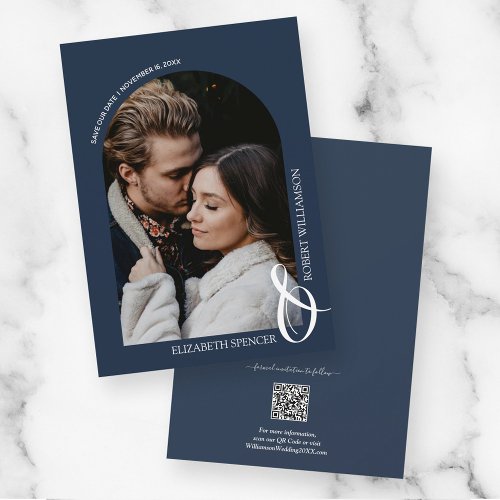 Photo Navy Blue QR Code Wedding Save The Date