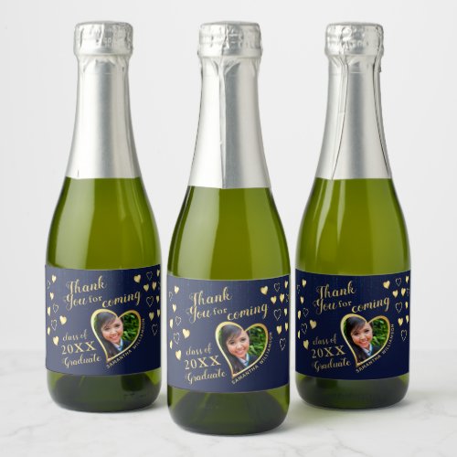 Photo Navy Blue Thank You 2023 Graduation Party Sparkling Wine Label