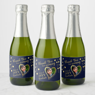 Photo Navy Blue Thank You 2025 Graduation Favors Sparkling Wine Label