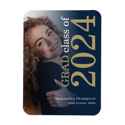 Photo Navy Gold 2024 Graduation Announcement Magnet