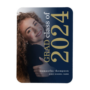 Photo Navy Gold 2025 Graduation Announcement Magnet