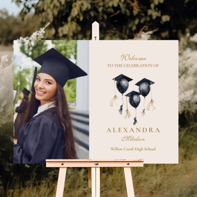 Photo Navy Gold Floral Graduation  Foam Board (Creator Uploaded)