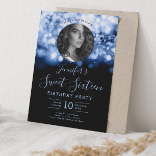 PHOTO Navy Hollywood Lights Sweet 16 Party Invitation