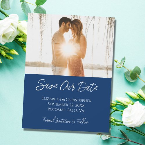 Photo Navy White Wedding Save the Date Magnet