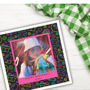 Photo Neon Black Create Your Own Birthday Napkins