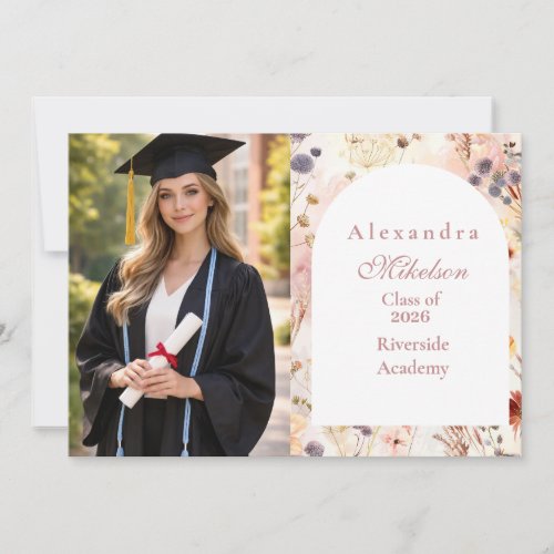 Photo Neutral Watercolor Floral Graduation Announcement